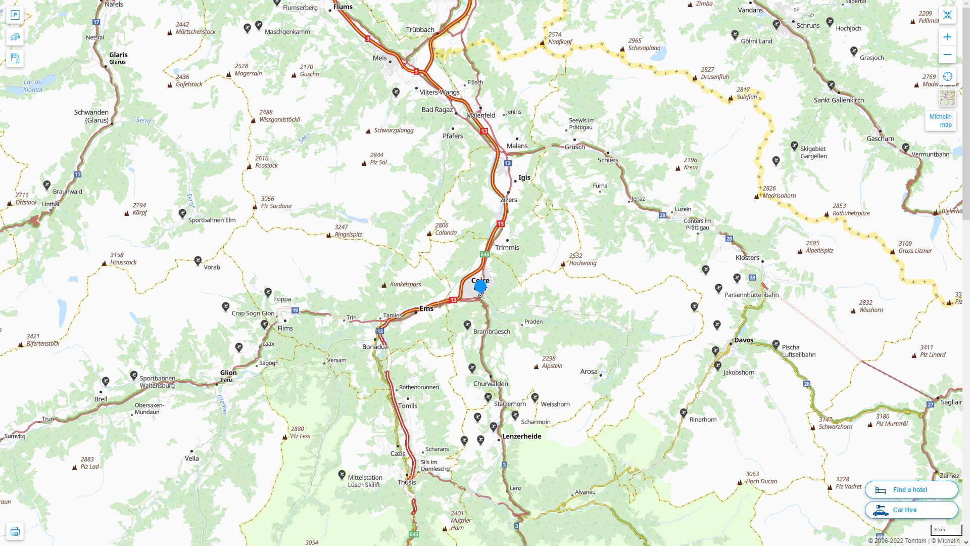 Chur Highway and Road Map